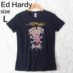 Ed Hardy 半袖Tシャツ スカル ラインストーン ロゴプリント 黒 Lのサムネイル