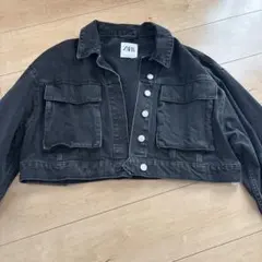 ZARA ブラッククロップドデニムジャケット M