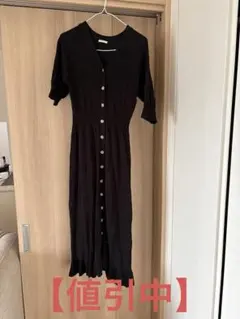 【値引中】GU リブニットワンピース Vネック ロング ブラック 黒