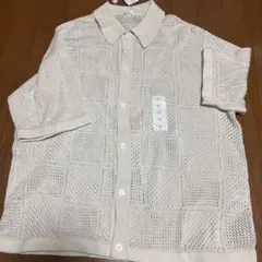 GU メッシュ編み 半袖シャツ Mサイズ オフホワイト