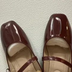 ワインレッド ストラップ付きフラットシューズ 25.0cm