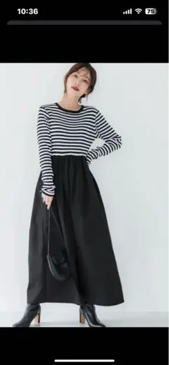 cocaのリブニットボーダードッキングワンピース