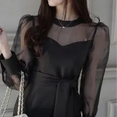 美品 eeyou シアーリボンマーメイドワンピース ブラック ドレス パーティ