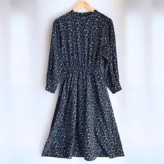 【送料無料】 ロペピクニック 花柄 ワンピース ネイビー M レトロ スタイル