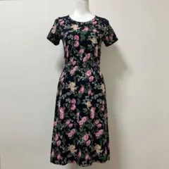 ローラアシュレイ 花柄 ノースリーブ ロングワンピース ブラック 夏