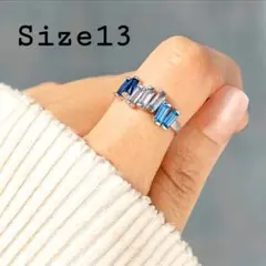 ブルージルコニア バゲットカット リング 指輪 13号 シルバーカラー デザイン