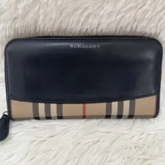 BURBERRY ノバチェック 長財布 黒 ラウンドファスナー