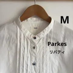 Parkes パークス リバティくるみボタン ピンタックシャツ 白 M 綿のサムネイル