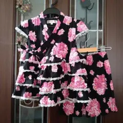 TIME 110 浴衣（甚平）ドレス ♡黒・ピンク 花柄