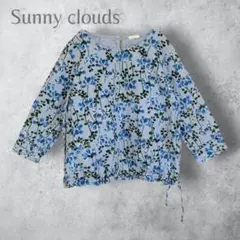 【Sunny clouds フェリシモ】　コットンリネン　花柄ブラウス　水色のサムネイル