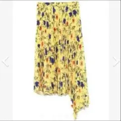 ミラオーウェン　プリーツスカート　アシンメトリー　花柄　いえろー