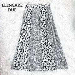エレンカーレデュエ　ロングスカート　フレア　ホワイト　黒　花柄　ウエストゴムのサムネイル