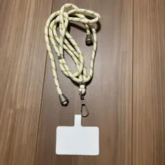 スマホストラップ ショルダー 肩掛け 白　金　ストライプ　ストラップホルダー