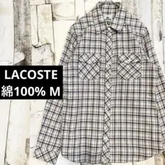 美品 ラコステ 綿100％ チェック柄 シャツ 刺繍ロゴ ワンポイント 40 M