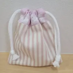 No.679　ハンドメイド　コップ袋　給食袋　巾着　ストライプ　リボン柄