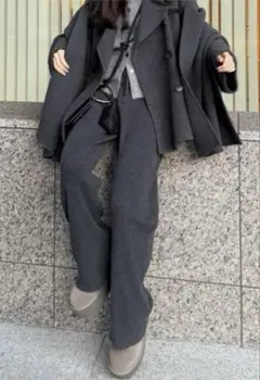 リブ ワイドパンツ