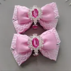 リボン ヘアクリップ 左右2個セット 量産型 地雷系 ローズピンク