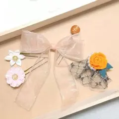 リボンの髪飾りとお花のコサージュ親子セット