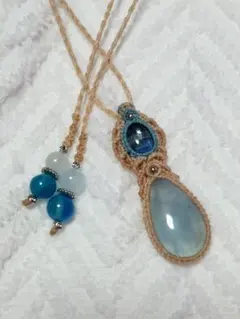 マクラメネックレス★アクアマリン×カイヤナイト　s258