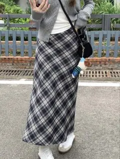 ハイウエスト スリット チェック カジュアル バケーションスカート