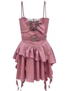 ピンク フリル付きキャミソールドレス