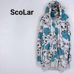 ◇スカラー【M】ロングパーカー　トレーナー　くま柄　フルジップ　ポッケ　薄手