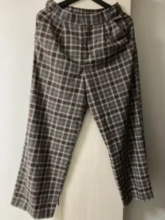 Lugnoncure チェック柄ワイドスラックス L ワイドパンツ