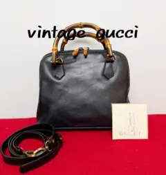 極美品】グッチ 000.1046 バンブーハンドル 2way ハンドバッグ 黒 