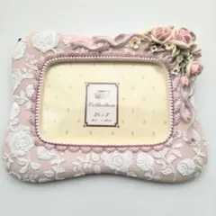 ピンクフォトフレーム　花柄　薔薇
