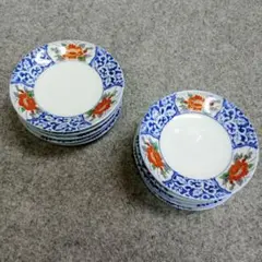 染付 赤絵 牡丹唐草文 小皿 9枚セット
