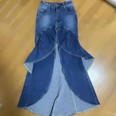 デニム　ロング　スカート　フリル
