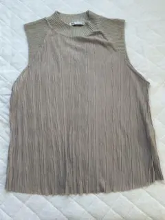 ZARA【M】ノースリーブ トップス　リブニット切り替え　ベージュ　大人女子
