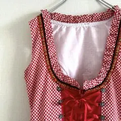 used チロリアンワンピース 赤チェック テープ刺繍 ヴィンテージ 古着