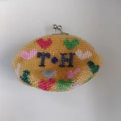 ビーズ ハート模様 がま口 T.H ビーズ編みがま口　ハンドメイド