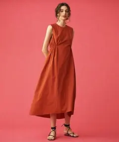 Ballsey コットンタイプライター ノースリーブフレアワンピース レッド