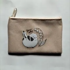 【シマエナガ】イラストポーチ コインケース 小物入れ ベージュ
