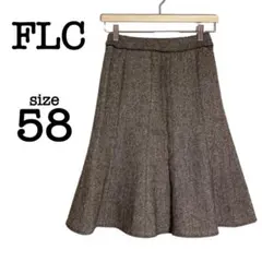 新品タグ付き シルク混 フレアスカート ひざ丈 毛40% ブラウンC2244