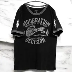 M＆Sのブラック 半袖Tシャツ 勇気 プリント入り40【L】サイズ美品
