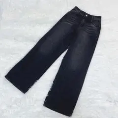 グレイル/GRL (XS) ハイウエスト ワイド デニム ダークグレー