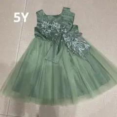 5Yキッズドレス 発表会 結婚式 フォーマル グリーン 花柄刺繍 チュール