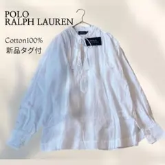【新品タグ付】ポロラルフローレン タッセル ギャザーブラウス 白 M相当