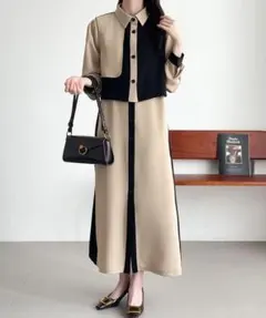 レイヤードバイカラーシャツワンピース