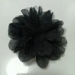 【SALE】黒のチュール製花モチーフコサージュ ブラック