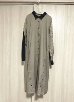 179/WG 袖切替クレリックシャツワンピース　ブラウン