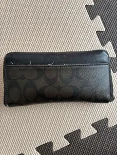 COACH レザー長財布 ブラック/ダークブラウン
