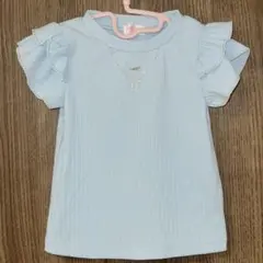 美品　メゾピアノ　ネックレス刺しゅう2wayテレコTシャツ　サックス　110cm