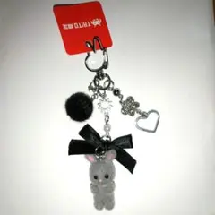 リボンバニー フロッキーチャーム グレー うさぎ　タイトー限定