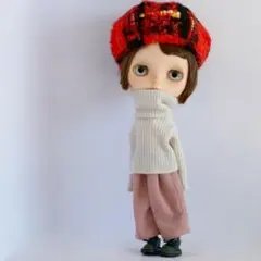 ブライスアウトフィット　ツイードチェックのベレー帽とリブニットセット