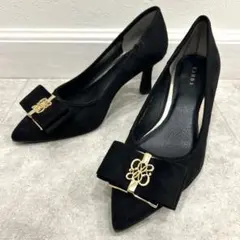 RANDA ランダ モノグラムパーツ リボン ビジュー パンプス 黒 22.5