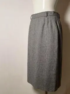 超美品❗️USA製　チェック千鳥柄　ウール　ミモレ丈スカート　グレーベルト調整可